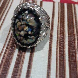 Elegant Silver and Black Stone Ring